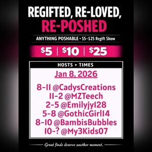 Anything Poshable 8pm-10pm Est Regifted, Re-Loved, Reposhed Share Show Train
